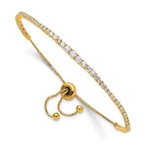925 Sterling Silver Flash Gold-plated  Graduated CZ Adj. 5 to 9" Bracelet